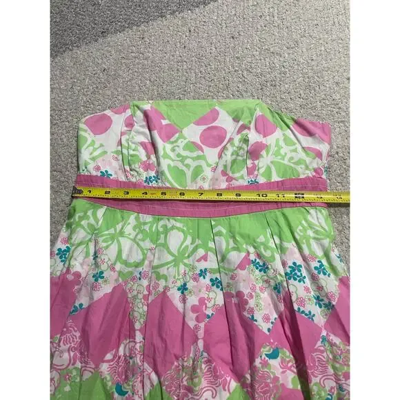 Lilly Pulitzer Strapless Mini Dress Womens Sz 2 Pink Green Island Diamond - Picture 7 of 14